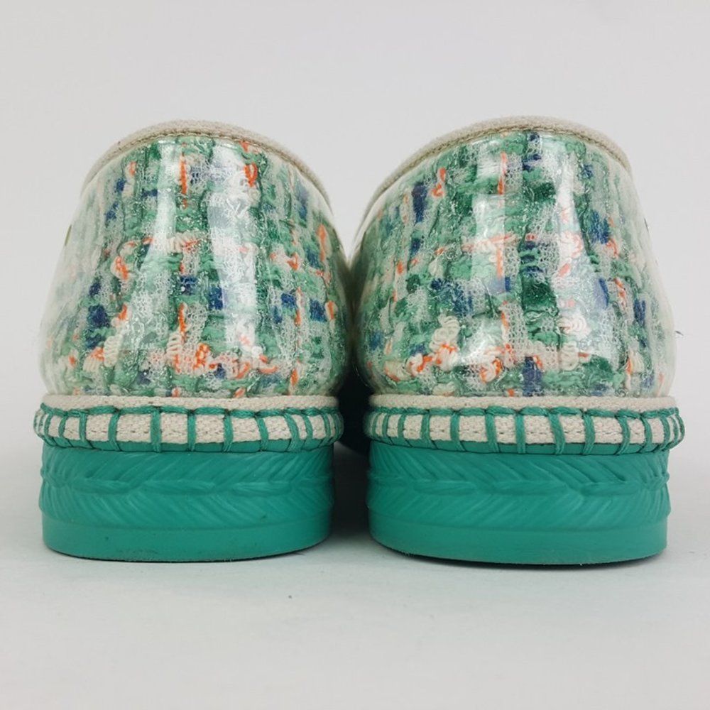 Chanel Green Multi PVC Tweed CC Slip On Espadrilles Shoes Size 39 - Picture 4 of 7